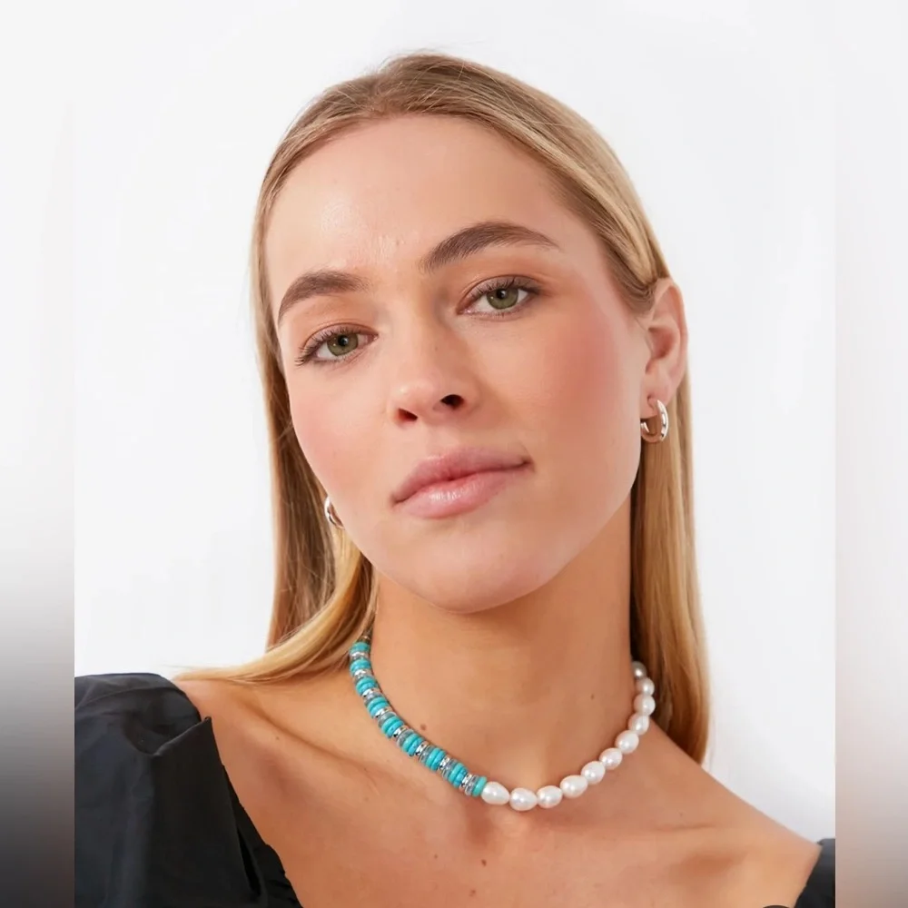 Tuckernuck Collection | Pearl & Turquoise Frankie Necklace | New - Picture 1 of 6